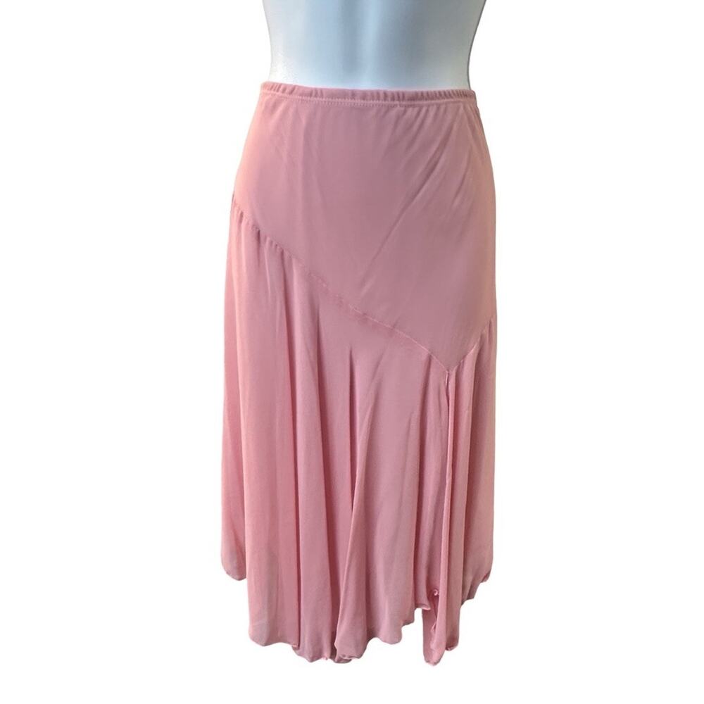 Alexia Pink Midi Skirt Women L Pull On Elastic Waist Asymmetrical Flowy